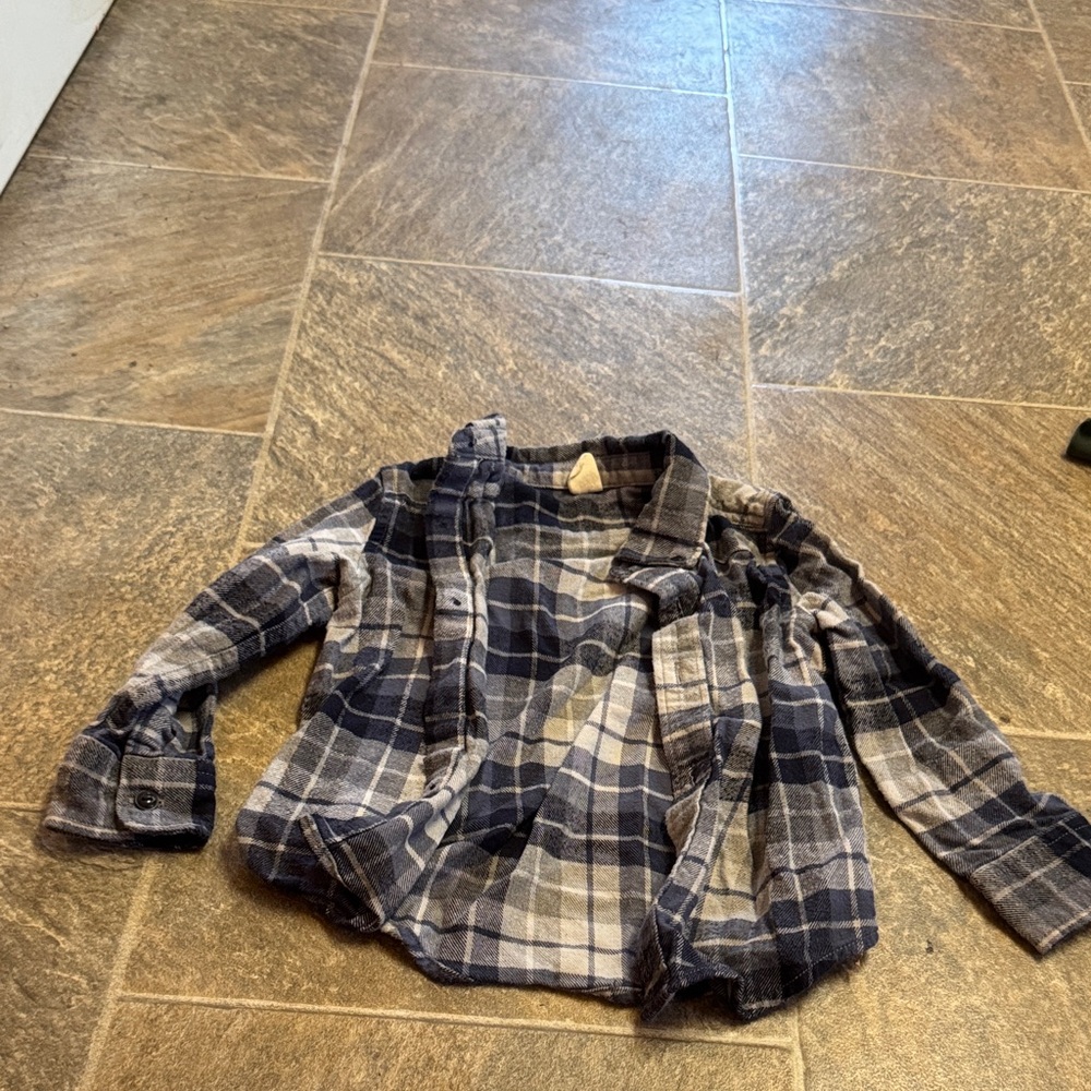GAP Kids Navy and Gray Plaid Button Down Shirt
